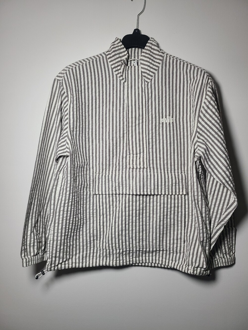 Levi's White & Gray Striped Pullover Shirt Jacket Mens Size Medium